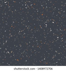 Neutral colored dark blue navy indigo gray grungy recycled speckled elements natural terrazzo camouflage textured surface seamless repeat vector pattern. Grunge, cement, concrete.
