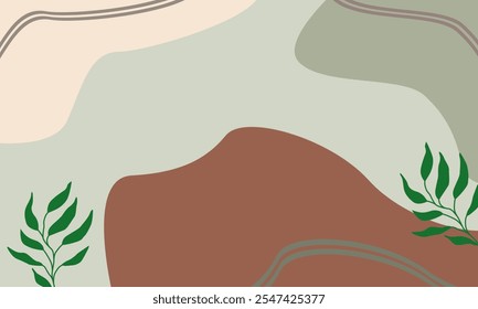 "Neutral" Colored neutral green, cream and red colors background with leaves