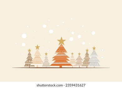 neutral colors christmas Card, vector illustration background, Christmas festival greeting card. Pine trees background 