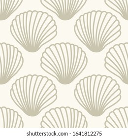 Neutral colors seamless pattern with hand drawn seashells, marine theme vector illustration in minimal scandinavian style, ideal for interior design, textile, fabrics etc
