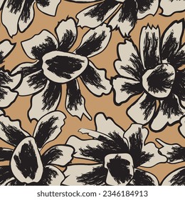 Neutral Colour Abstract Floral seamless pattern design for fashion textiles, graphics, backgrounds and crafts