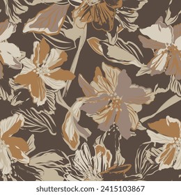 Neutral Colour Abstract Floral seamless pattern design for fashion textiles, graphics, backgrounds and crafts