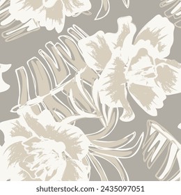Neutral Colour Abstract Floral seamless pattern design for fashion textiles, graphics, backgrounds and crafts