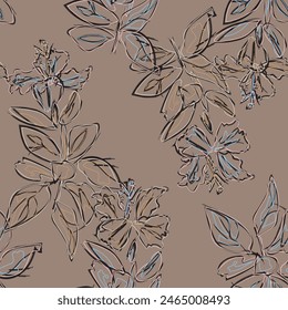 Neutral Colour Abstract Floral seamless pattern design for fashion textiles, graphics, backgrounds and crafts
