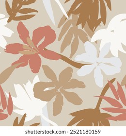 Cor neutra Abstract Floral design de padrão sem costura para têxteis de moda, gráficos, fundos e artesanato