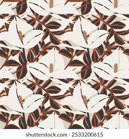  Cor neutra Abstract Floral design de padrão sem costura para têxteis de moda, gráficos, fundos e artesanato