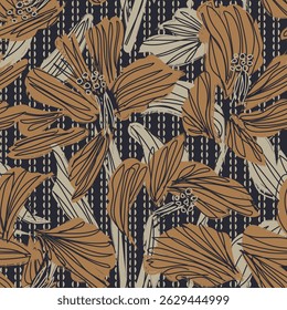Cor neutra Abstract Floral design de padrão sem costura para têxteis de moda, gráficos, fundos e artesanato