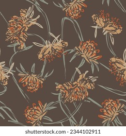 Neutral Colour Botanical Floral seamless pattern design for fashion textiles, graphics, backgrounds and crafts