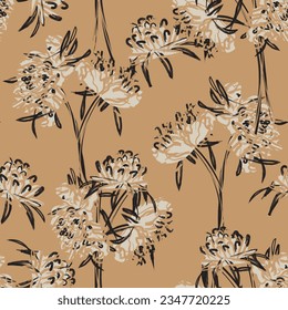 Neutral Colour Botanical Floral seamless pattern design for fashion textiles, graphics, backgrounds and crafts