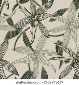 Neutral Colour Botanical Floral seamless pattern design for fashion textiles, graphics, backgrounds and crafts