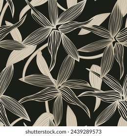 Neutral Colour Botanical Floral seamless pattern design for fashion textiles, graphics, backgrounds and crafts