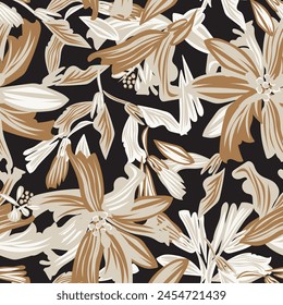 Neutral Colour Botanical Floral seamless pattern design for fashion textiles, graphics, backgrounds and crafts