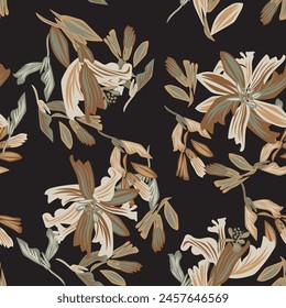 Neutral Colour Botanical Floral seamless pattern design for fashion textiles, graphics, backgrounds and crafts