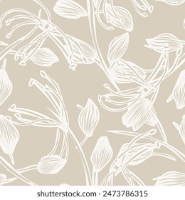 Neutral Colour Botanical Floral seamless pattern design for fashion textiles, graphics, backgrounds and crafts