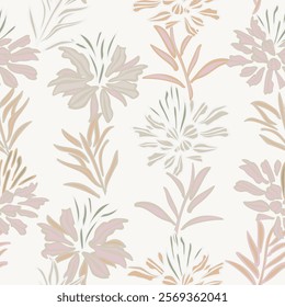 Neutral Colour Botanical Floral seamless pattern design for fashion textiles, graphics, backgrounds and crafts