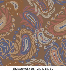 Neutral Colour Paisley abstract seamless pattern design for fashion textiles, graphics, backgrounds and crafts