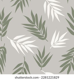 Color neutro Hoja tropical diseño sin fisuras para textiles de moda, gráficos y artesanías