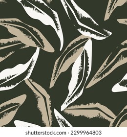Neutral Colour Tropical Leaf seamless pattern design for fashion textiles, graphics and crafts