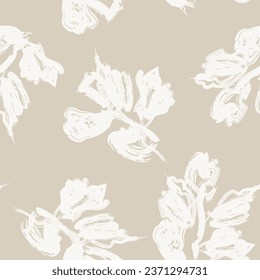 Neutral Colour Tropical Leaf seamless pattern design for fashion textiles, graphics and crafts
