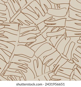 Neutral Colour Tropical Leaf seamless pattern design for fashion textiles, graphics and crafts