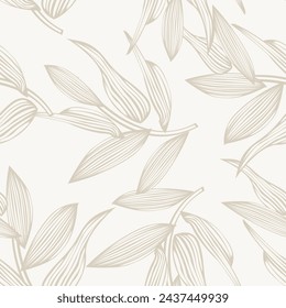 Neutral Colour Tropical Leaf seamless pattern design for fashion textiles, graphics and crafts