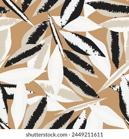 Neutral Colour Tropical Leaf seamless pattern design for fashion textiles, graphics and crafts