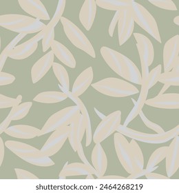 Neutral Colour Tropical Leaf seamless pattern design for fashion textiles, graphics and crafts