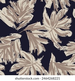 Neutral Colour Tropical Leaf seamless pattern design for fashion textiles, graphics and crafts