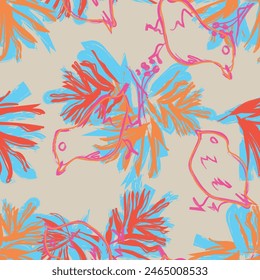 Neutral Colour Tropical Leaf seamless pattern design for fashion textiles, graphics and crafts