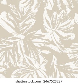 Neutral Colour Tropical Leaf seamless pattern design for fashion textiles, graphics and crafts