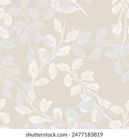 Neutral Colour Tropical Leaf seamless pattern design for fashion textiles, graphics and crafts