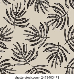Neutral Colour Tropical Leaf seamless pattern design for fashion textiles, graphics and crafts