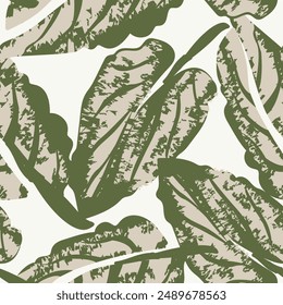 Neutral Colour Tropical Leaf seamless pattern design for fashion textiles, graphics and crafts