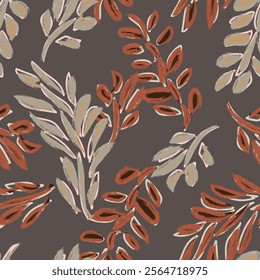 Neutral Colour Tropical Leaf seamless pattern design for fashion textiles, graphics and crafts