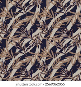 Neutral Colour Tropical Leaf seamless pattern design for fashion textiles, graphics and crafts
