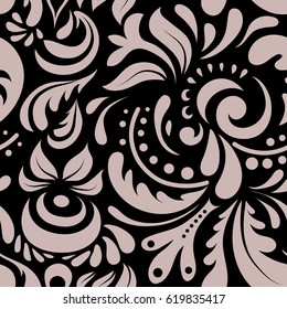 Neutral damask paisley wallpaper. Seamless background, grunge style. Vector illustration.