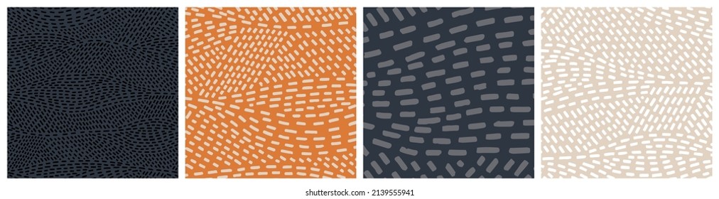 Neutral earth tones seamless background inspired by fields landscape, shown in different scale and color variations. Hand drawn vector pattern design for fashion fabric, natural product packaging.