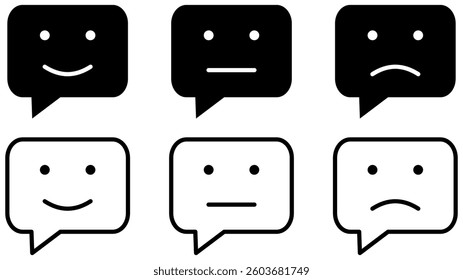 Neutral Emoticon in Chat Bubble. Glyph Icon in White and Black Version.