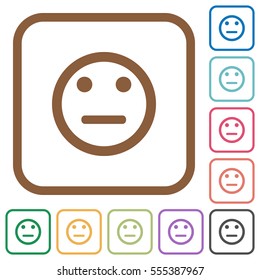 Neutral emoticon simple icons in color rounded square frames on white background