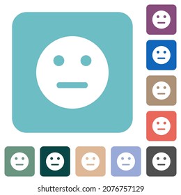 Neutral emoticon solid white flat icons on color rounded square backgrounds