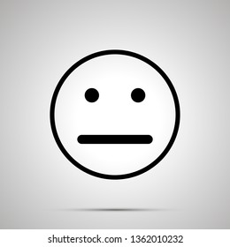 Neutral face emoticon for rate of satisfaction level, simple black silhouette on gray
