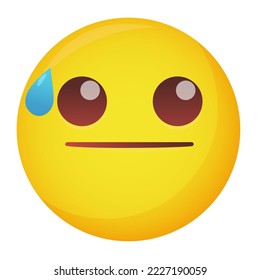 Neutral face with sweat on white background. Emoji illustration