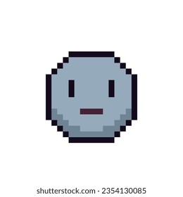 Neutral facial expression, grey face pixel art icon. Cartoon character, show the language of emotion. Flat style. 8-bit style. Isolated abstract vector illustration.
