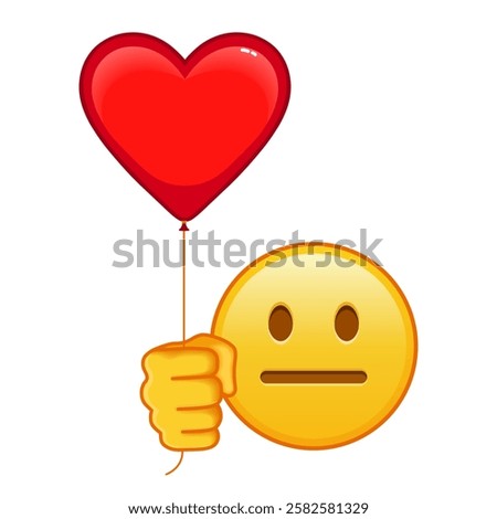 Neutral facial expression with red heart baloon Large size of yellow emoji smile