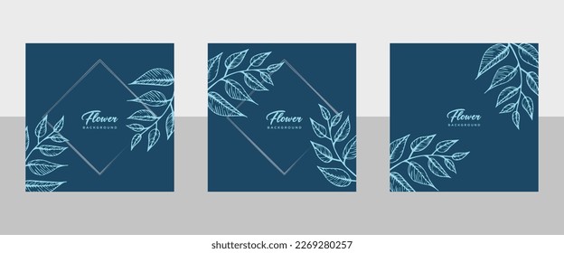 Neutral floral background in simple colors. Vector border with hand drawn flowers in line style for social media post, invitation, greeting card, packaging, branding design, banner, poster, advertisin