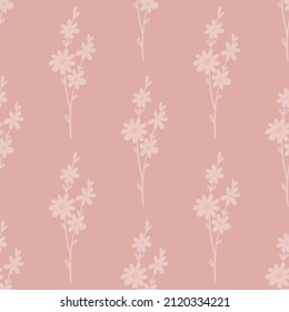 Neutral floral ornament. Seamless pattern with sprigs of flowers.