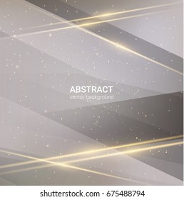 Neutral geometrical gray abstract background with shiny golden lines. Vector EPS10
