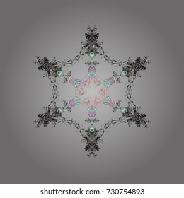 Neutral, gray and green colors with snowflakes. Isolated cute snowflakes on colorful background. Vector illustration.