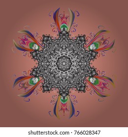 Neutral, gray and pink snowflakes on a neutral, gray and pink colors. Snowflake vector pattern. Vector illustration. Isolated cute snowflakes on colorful background.