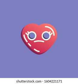 Neutral heart shape emoticon flat icon, vector sign, Flushed heart face emoji colorful pictogram. Symbol, logo illustration. Flat style design